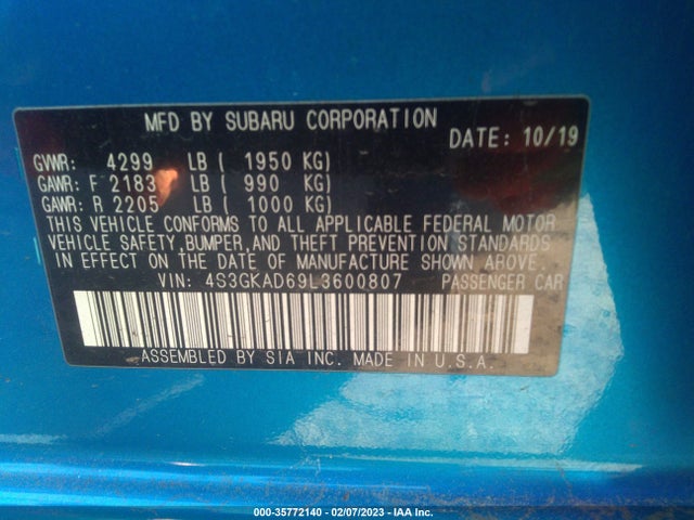 2020 Subaru Impreza, VIN: 4S3GKAD69L3600807