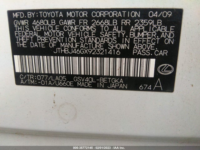 JTHBJ46GX92321416 Lexus ES 350
