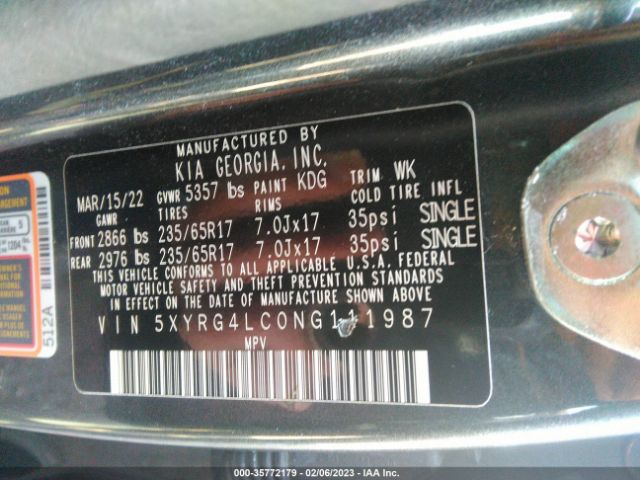 5XYRG4LC0NG111987 KIA SORENTO LX