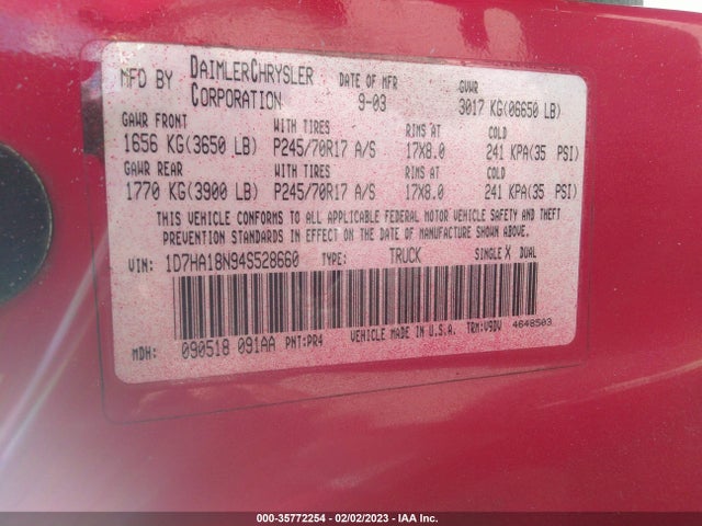 Dodge Ram 1500 Slt 2004 1D7HA18N94S528660 Image 10