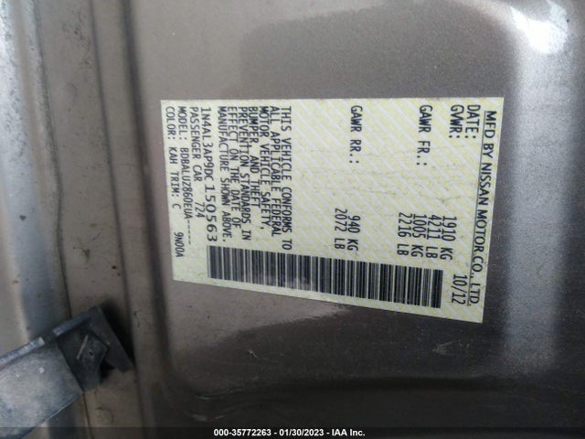2013 NISSAN ALTIMA 2.5 SV VIN: 1N4AL3AP9DC150563