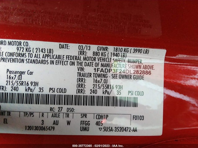 2013 FORD FOCUS SE VIN: 1FADP3F24DL282886