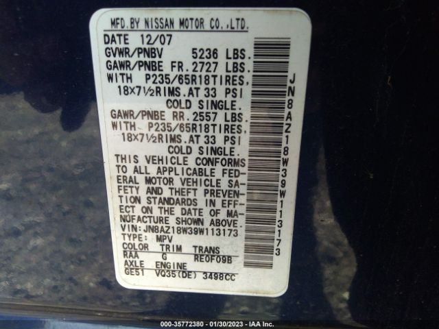 JN8AZ18W39W113173 Nissan MURANO SL