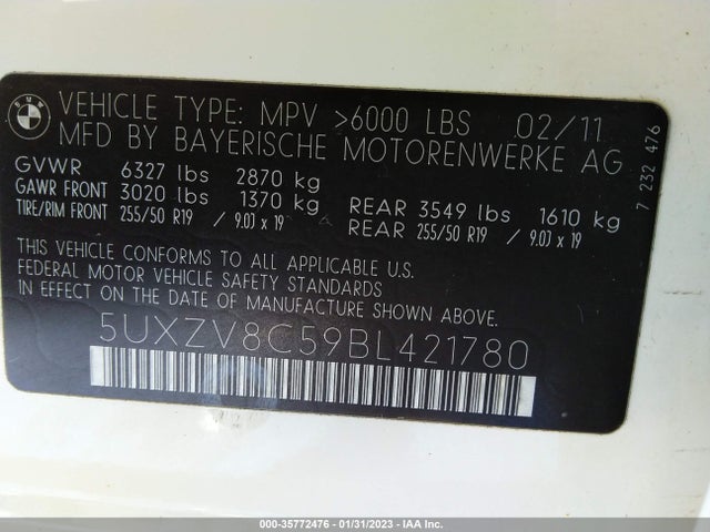 2011 BMW X5 50I VIN: 5UXZV8C59BL421780