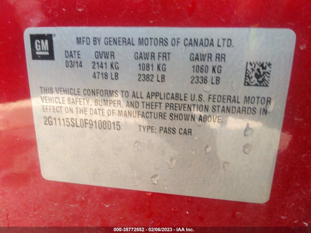 2015 CHEVROLET IMPALA LT VIN: 2G1115SL0F9100015