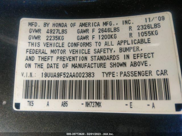 19UUA9F52AA002383 Acura TL TECH
