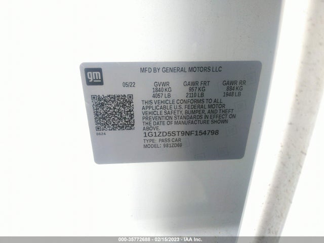 Chevrolet MALIBU LT 2022 1G1ZD5ST9NF154798 Image 9