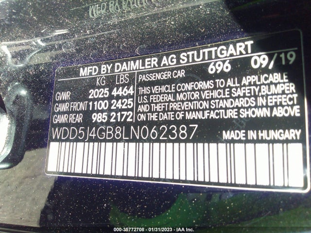 2020 Mercedes-Benz CLA-Class, VIN: WDD5J4GB8LN062387