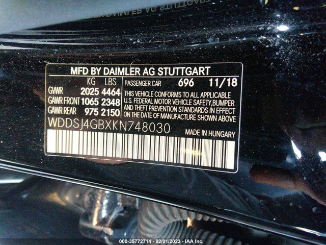2019 Mercedes-Benz CLA-Class, VIN: WDDSJ4GBXKN748030