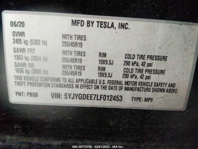 Tesla Model Y Long Range 2020 5YJYGDEE7LF012453 Image 9