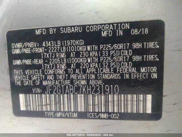 JF2GTABC7KH231910 Subaru Crosstrek