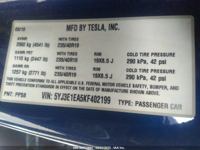 Tesla Model 3 Range 2019 5YJ3E1EA5KF402199 Image 10