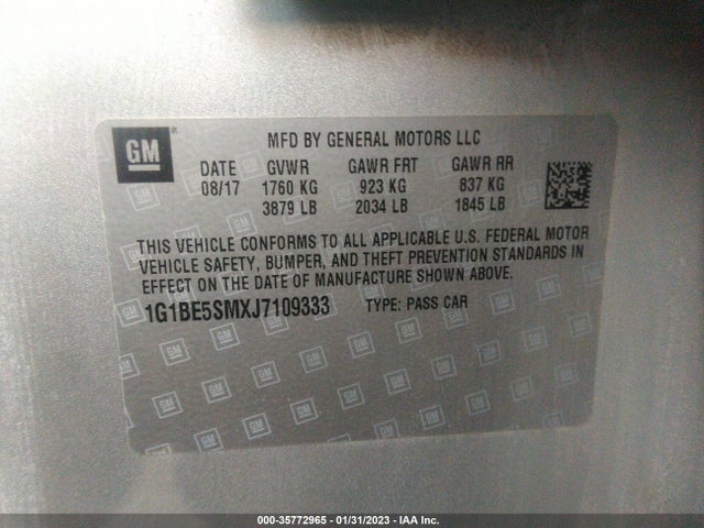 2018 Chevrolet Cruze, VIN: 1G1BE5SMXJ7109333