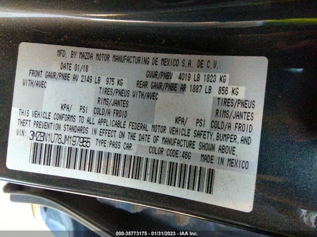3MZBN1U78JM197955 Mazda Mazda3 Sport