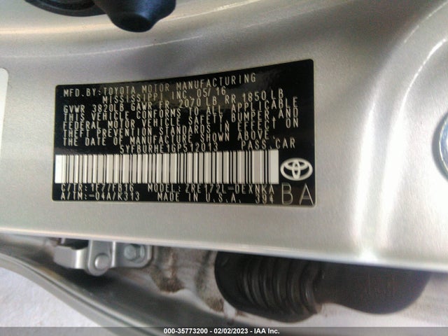 2016 TOYOTA COROLLA L/LE/S/S PLUS/LE PLUS VIN: 5YFBURHE1GP512013
