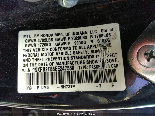 2014 HONDA CIVIC SEDAN EX VIN: 19XFB2F85EE247560