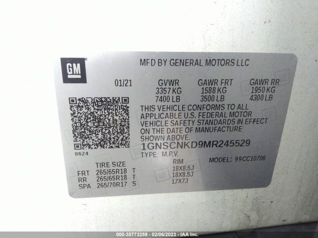 Chevrolet Tahoe Lt 2021 1GNSCNKD9MR245529 Image 9