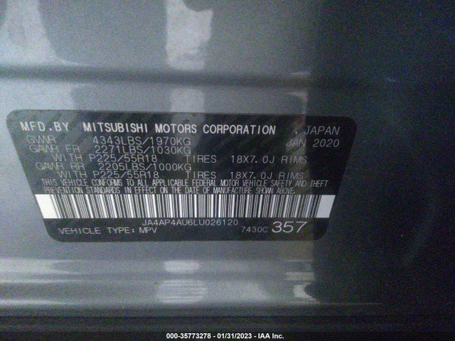 2020 Mitsubishi Outlander, VIN: JA4AP4AU6LU026120