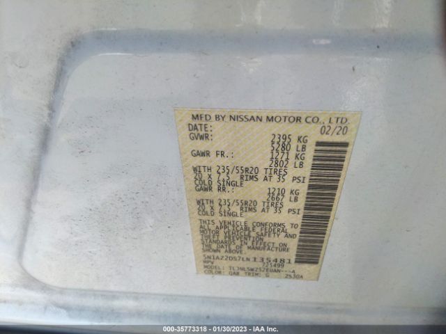 5N1AZ2DS7LN135481 Nissan Murano Platinum
