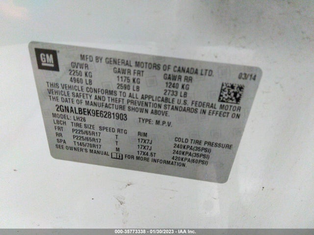 Chevrolet EQUINOX LT 2014 2GNALBEK9E6281903 Image 10