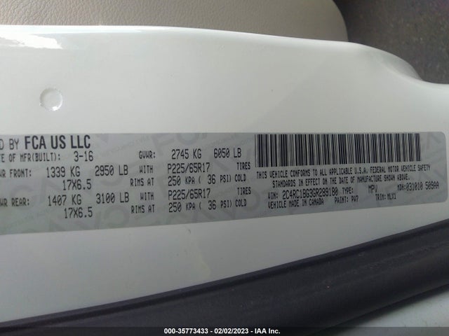 2C4RC1BG3GR289180 Chrysler Town & Country Touring