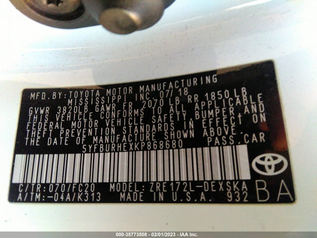 2019 Toyota Corolla, VIN: 5YFBURHEXKP868680