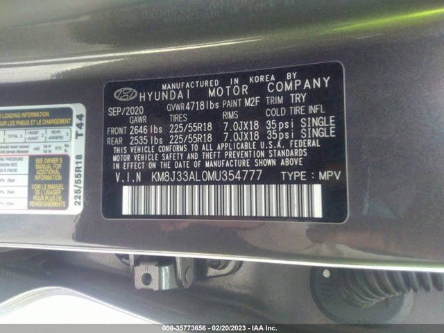 2021 HYUNDAI TUCSON ULTIMATE VIN: KM8J33AL0MU354777
