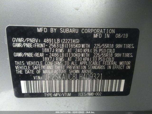 JF2SKAUC8LH409321 Subaru Forester Limited