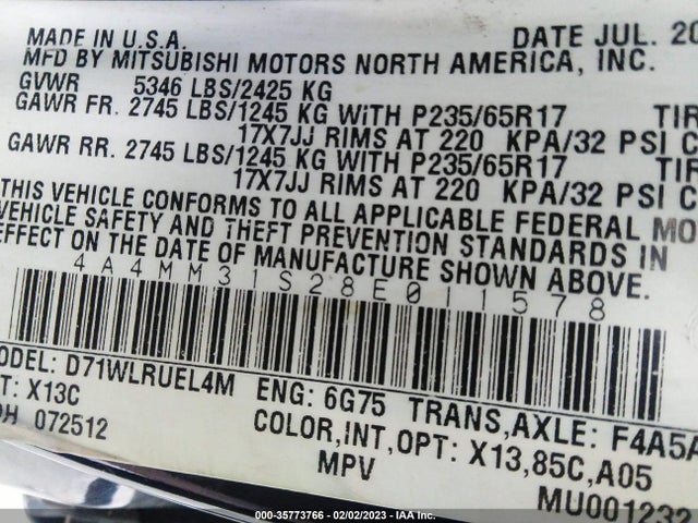 4A4MM31S28E011578 Mitsubishi Endeavor Se