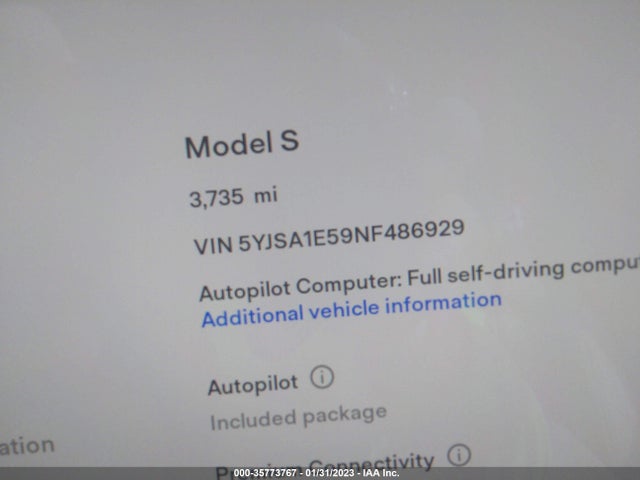 2022 Tesla Model S, VIN: 5YJSA1E59NF486929