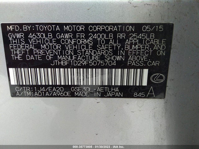 Lexus IS 250 2015 JTHBF1D29F5075704 Image 10