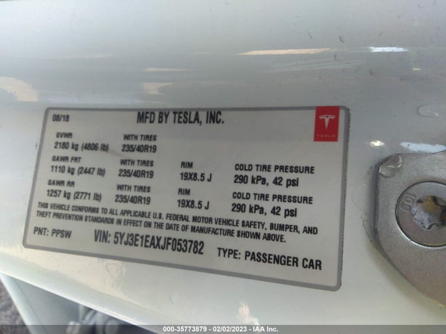 Tesla Model 3 Range Battery 2018 5YJ3E1EAXJF053782 Image 10