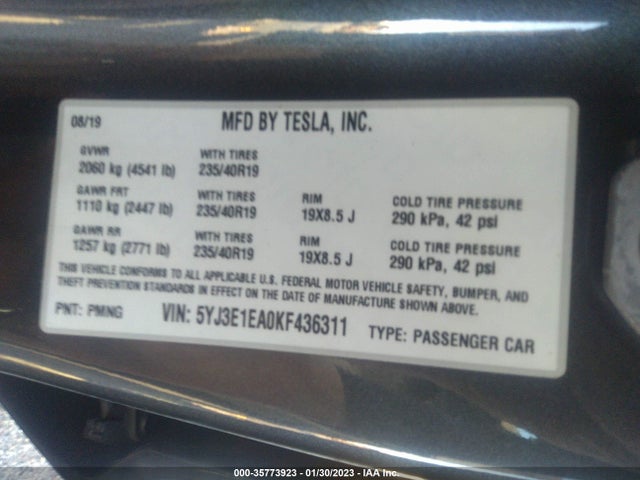 Tesla Model 3 Range 2019 5YJ3E1EA0KF436311 Image 10