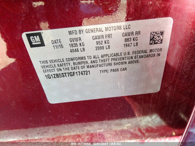 2016 CHEVROLET MALIBU LS VIN: 1G1ZB5ST7GF174721