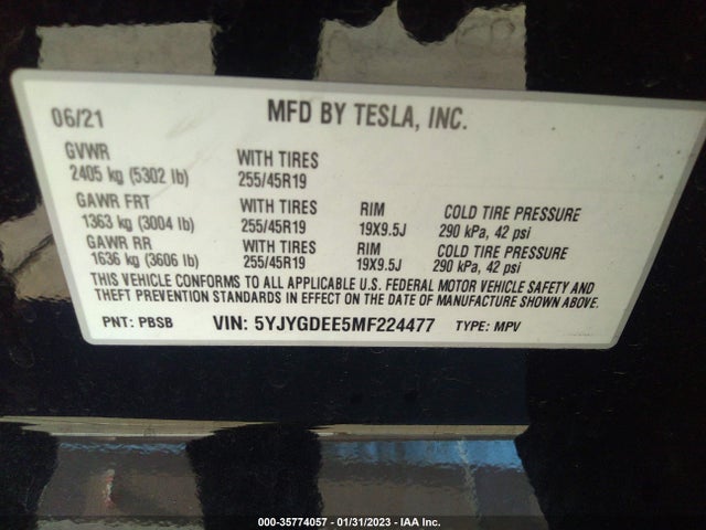 Tesla Model Y Long Range 2021 5YJYGDEE5MF224477 Image 9