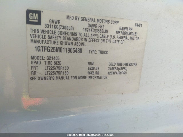 GMC SAVANA CARGO VAN 2001 1GTFG25M611902774 Image 10