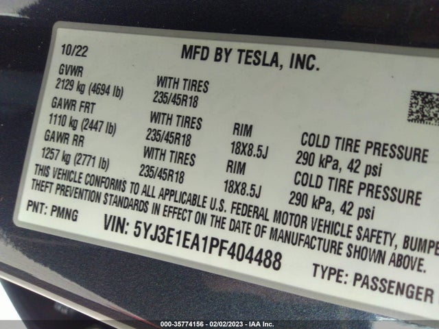 Tesla MODEL 3 2023 5YJ3E1EA1PF404488 Image 10