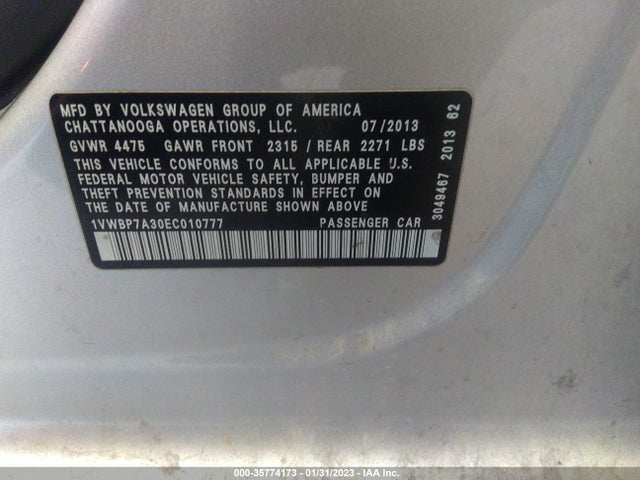 1VWBP7A30EC010777 Volkswagen PASSAT SE