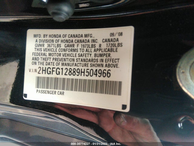 2009 HONDA CIVIC CPE EX VIN: 2HGFG12889H504966