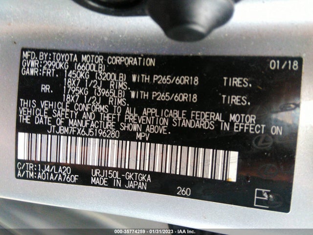 2018 Lexus GX, VIN: JTJBM7FX6J5196280