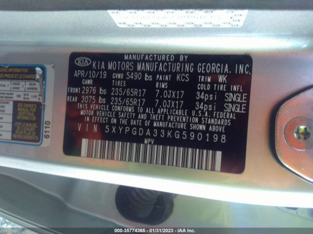 5XYPGDA33KG590198 KIA SORENTO LX