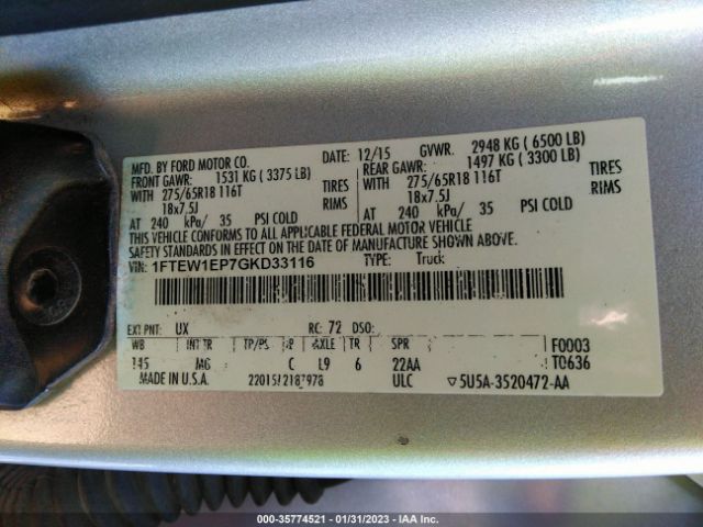 1FTEW1EP7GKD33116 Ford F-150 Xlt/xl/lariat