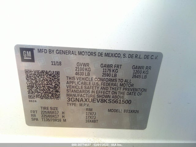 Chevrolet EQUINOX LT 2019 3GNAXUEV8KS561500 Image 10