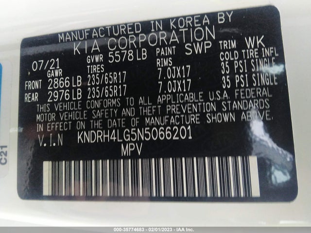 2022 Kia Sorento, VIN: KNDRH4LG5N5066201