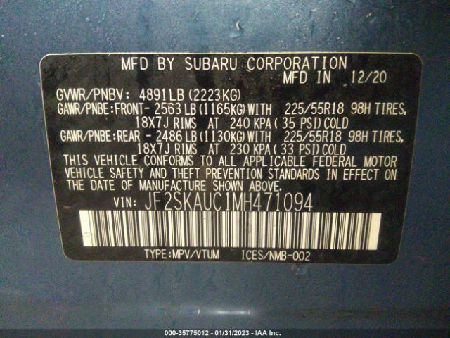 JF2SKAUC1MH471094 Subaru Forester Limited