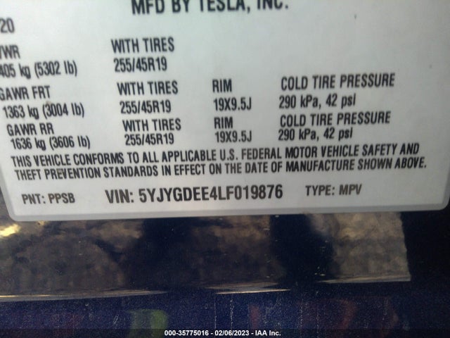 Tesla Model Y Long Range 2020 5YJYGDEE4LF019876 Image 9