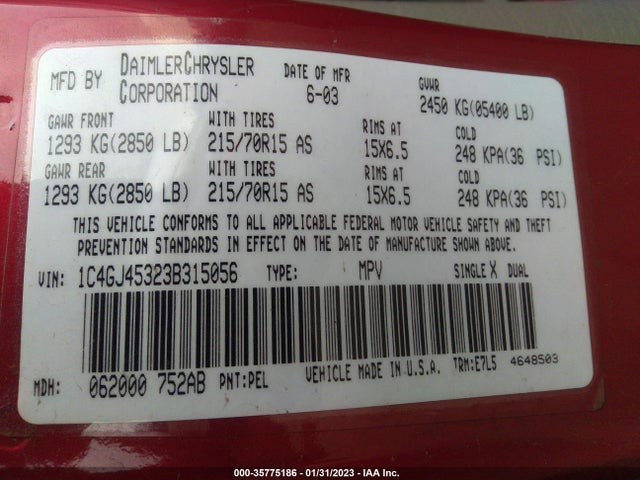 1C4GJ45323B315056 Chrysler Voyager Lx