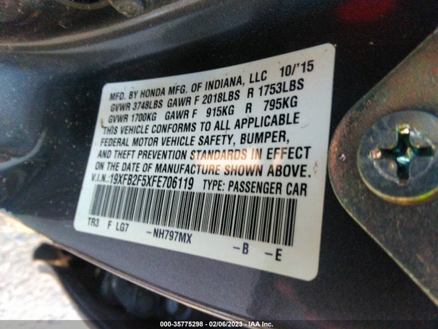 Honda Civic Sedan Lx 2015 19XFB2F5XFE706119 Image 9