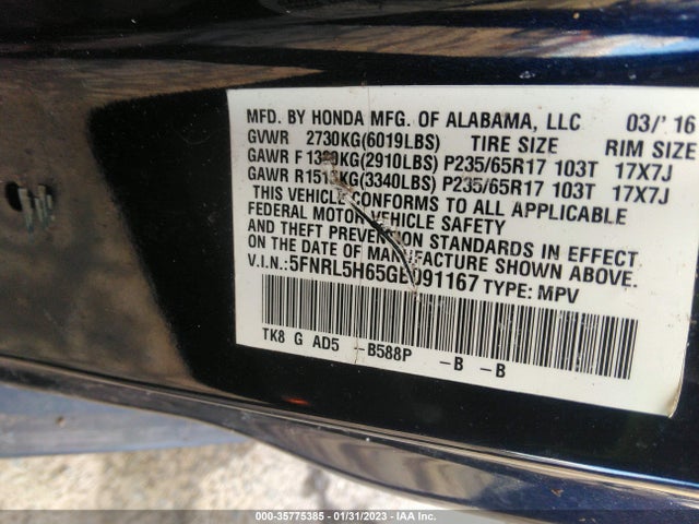 Honda Odyssey Ex-l 2016 5FNRL5H65GB091167 Image 11