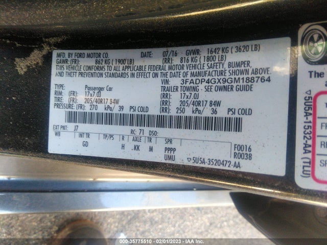2016 Ford Fiesta, VIN: 3FADP4GX9GM188764